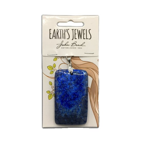 John Bead Blue Rectangle Pendant 55mm - Picture 1 of 1